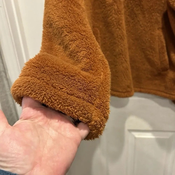 J. Crew Sweater Womens Large Brown Teddy Fleece Sherpa Pullover Pockets - Picture 5 of 7
